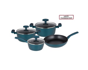 Set vase de gatit Michelino, 7 piese, aluminiu forjat, acoperire antiaderenta, turcoaz - Img 2