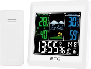 Statie meteo interior-exterior ECG MS 300 White, senzor extern fara fir, LCD color, ceas, alarma - Img 2