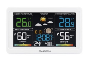 Statie meteo interior-exterior GoGEN ME 3350, senzor extern fara fir, LCD color, alb - Img 5