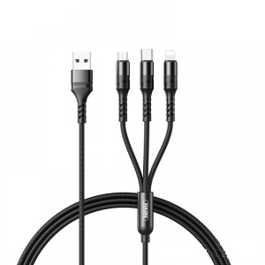 Cablu de date cu incarcare 3 in 1 REMAX RC-186TH, USB - Lightning/ Tip C/ Micro USB 3, 1 A, 1.2 m, negru