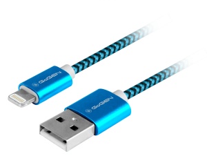 Cablu de incarcare si transfer de date GoGEN, USB la Lightning, 1 metru, impletitura textila, albastru - Img 1