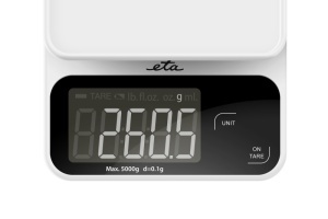 Cantar de bucatarie ETA Popi 6770 90000, 5 Kg, precizie 0.1 g, afisaj LCD, functie TARA, alb - Img 5