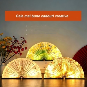 Lampa decorativa pliabila tip carte, Bluetooth, iluminare LED, acumulator 1800 mAh, card, telecomanda, design din lemn si hartie Dupont - Img 3