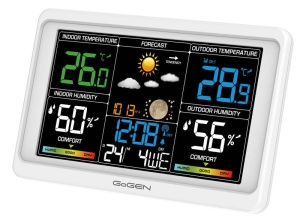 Statie meteo interior-exterior GoGEN ME 3350, senzor extern fara fir, LCD color, alb