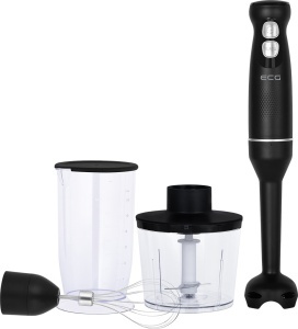 Blender de mana ECG RM 100 Max Black, 400 W, functie TURBO, tel, recipient tocator 500 ml, lame din otel inoxidabil