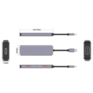 HUB 5 IN 1 10 GBS USB-C PD 100W ALUMINIU PLATINET - Img 3