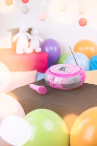 Radio CD pentru copii GoGEN BOB AND BOBEK, 2 x 0,8 W, Bluetooth, karaoke, microfon, MP 3, USB, AUX in, roz - Img 9