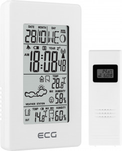 RESIGILAT - Statie meteo interior-exterior ECG MS 100 White, senzor extern fara fir, LCD, ceas, alarma - Img 6
