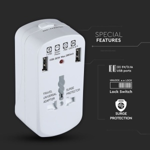 ADAPTOR UNIVERSAL PRIZA (UK,US,EU) CU PROTECTIE SI 2USB 2.1A - Img 7