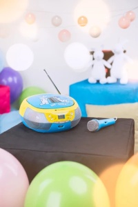 Radio CD pentru copii GoGEN BOB AND BOBEK, 2 x 0,8 W, Bluetooth, karaoke, microfon, MP 3, USB, AUX in, albastru - Img 9