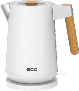 RESIGILAT - Fierbator electric ECG RK 1768 Strix Timber White, 1.7 litri, 2200 W, pereti dubli, otel inoxidabil si elemente din lemn, alb - Img 2