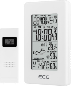 Statie meteo interior-exterior ECG MS 100 White, senzor extern fara fir, LCD, ceas, alarma - Img 2