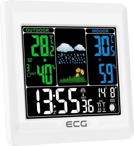 Statie meteo interior-exterior ECG MS 300 White, senzor extern fara fir, LCD color, ceas, alarma - Img 3