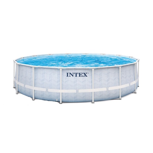 Piscina Rotunda cu Filtru Chevron Intex, Ø 488 cm, inaltime 122 cm, Cartus Filtru, Scara Acces si Prelata, Volum 19156 l, Gri/Albastru