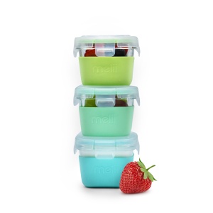 Set 3 recipiente sticla 3 160ml cu husa antiderapanta silicon melii blue mint lime - Img 6
