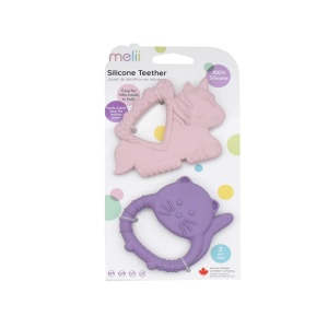 Set 2 jucarii dentitie silicon melii model unicorn pisica - Img 1