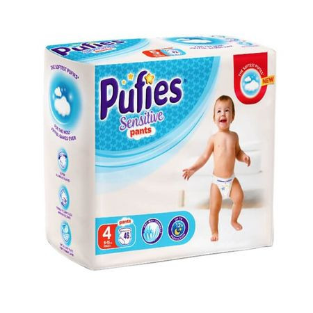 Scutece-Chilotel Pufies Sensitive Pants Maxi, Nr.4, 9-15 Kg, 46 buc