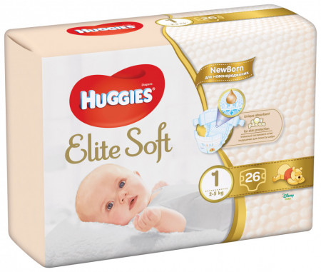 Scutece Huggies Elite Soft Nr.1, 3-5 kg, 26 buc