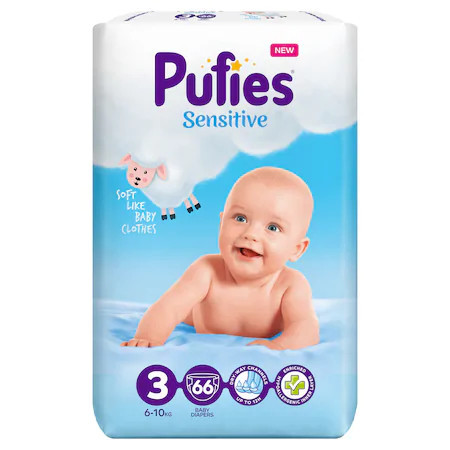 Scutece Pufies Sensitive Nr.3, 6-10kg, 66 buc