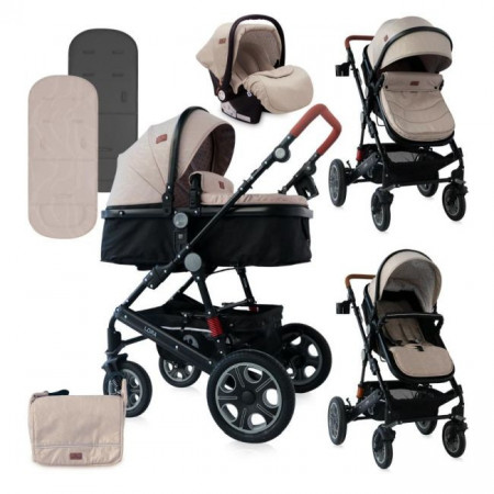 Carucior Lora, 3 in 1, Lorelli, Beige & Black Dots