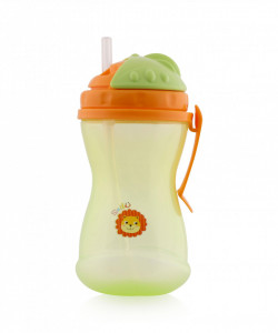 Cana sport anticurgere cu toarte si pai 400 ml, galben