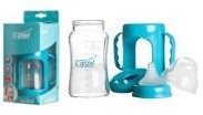 Biberon 3-6 luni din Sticla 200 ml Gat Larg cu Protectie Plastic U-GROW A-1010 - Img 1