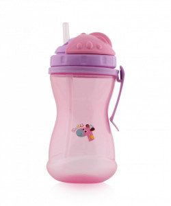 Cana sport anticurgere cu toarte si pai 400 ml, roz
