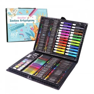 Set 168 piese pentru pictura, pentru copii sau adulti, pixuri de colorat, creioane colorate si vopsele de pictura, cu cutie de depozitare