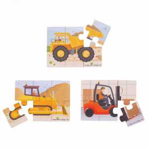 Set 3 puzzle din lemn - Vehicule pentru constructii - BigJigs - Img 4