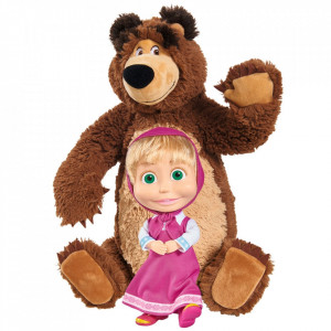 Set Masha and The Bear papusa Masha 23 cm si ursulet de plus 43 cm - Img 1