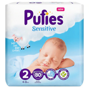 Scutece Pufies Sensitive Nr.2, 4-8kg, 80 buc