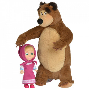 Set Masha and The Bear papusa Masha 12 cm si ursulet de plus 25 cm
