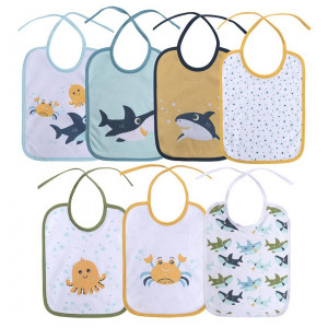Set 7 bavete, bumbac ambele fete, 20x25,5 cm, baietei