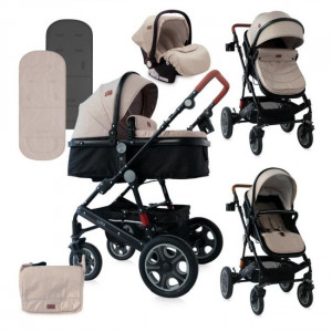 Carucior Lora, 3 in 1, Lorelli, Beige & Black Dots - Img 1
