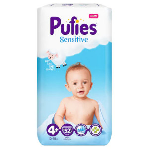 Scutece Pufies Sensitive Nr.4+, 10-15kg, 52 buc