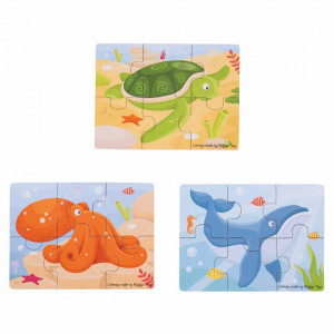 Set 3 puzzle din lemn - Lumea acvatica - BigJigs - Img 1