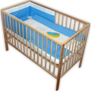 Lenjerie patut cu broderie Hubners Teddy Noapte Buna, 4 piese, albastru