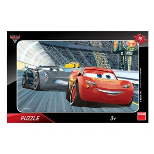 Puzzle cu rama - Cursa lui Fulger McQueen - 15 piese