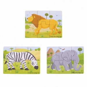 Set 3 puzzle din lemn - Jungla Vesela - BigJigs - Img 2