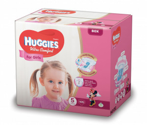 Scutece Huggies Ultra Confort BOX 5, Fete, 12-22 kg, 105 buc