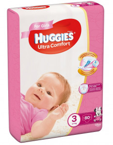 Scutece Huggies Ultra Confort Mega Pack 3, Fete, 5–9 kg, 80 buc