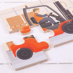 Set 3 puzzle din lemn - Vehicule pentru constructii - BigJigs - Img 2