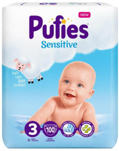 Scutece Pufies Sensitive Nr.3, 6-10kg, 100 buc