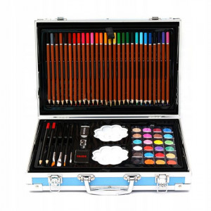 Set 145 piese pentru pictura, pentru copii sau adulti, pixuri de colorat, creioane colorate si vopsele de pictura, cu geanta de transport, ALBASTRU DINOZAUR - Img 3