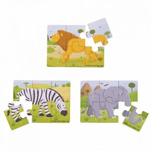 Set 3 puzzle din lemn - Jungla Vesela - BigJigs - Img 3