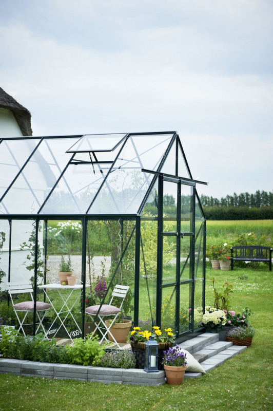 Sera HALLS MAGNUM 11,5 mp, cu sticlă horticolă 3 mm, culoare: verde