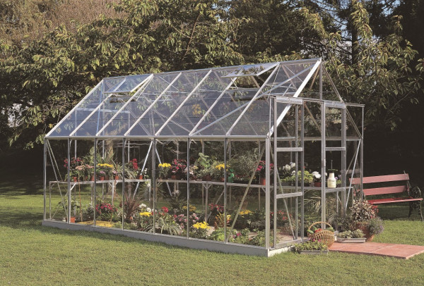 Sera HALLS MAGNUM 11,5 mp, cu sticlă horticolă 3 mm, culoare: aluminiu