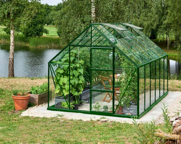 UNIVERSAL üvegházi csarnok 9,9 m², 3 mm-es kertészeti üveggel, színe: zöld