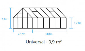Оранжерийни халета UNIVERSAL 9,9 m², с 3 mm градинско стъкло, цвят: черен - Img 2