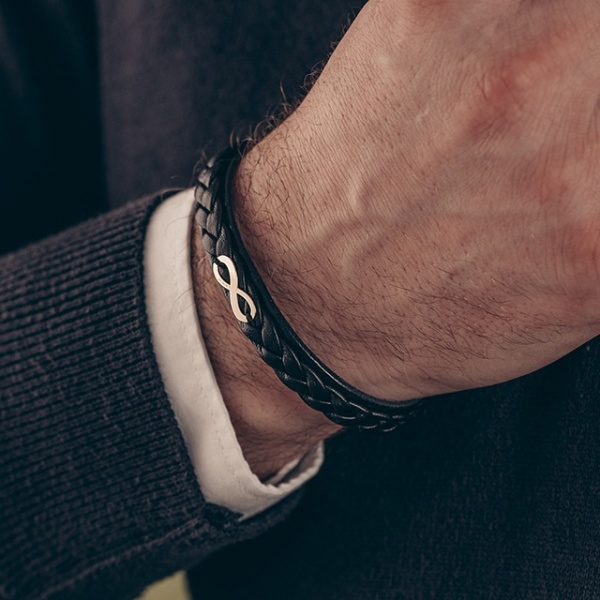 Infinit-Lederarmband und 14 Karat Gelbgold oder 14 Karat Weißgold (Edelstahlschließe)